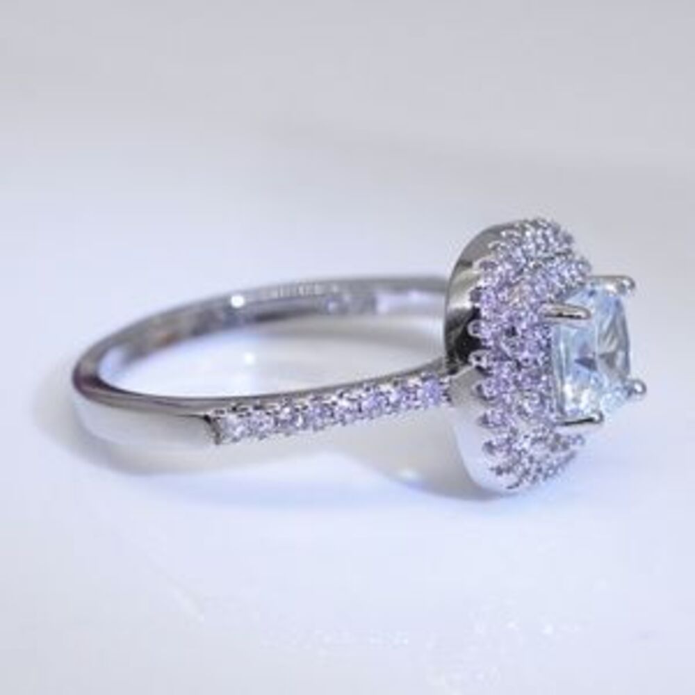 NEW 925 Sterling Silver Diamond Double Halo Ring